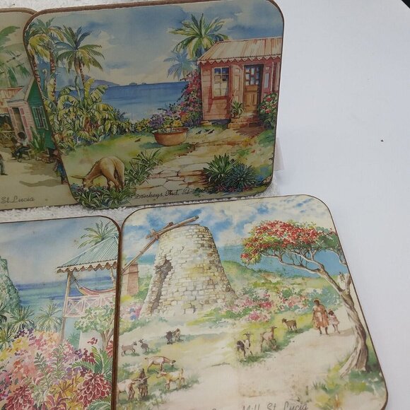 Pimpernel St. Lucia Coasters - Set of 6 -Cork Backing - Artwork - Beach Tropical - Picture 9 of 15
